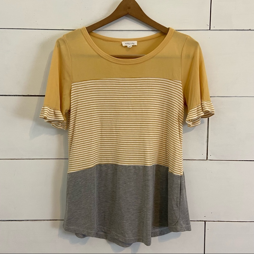 COPY - Hailey & Co Yellow and Gray Colorblock Top.